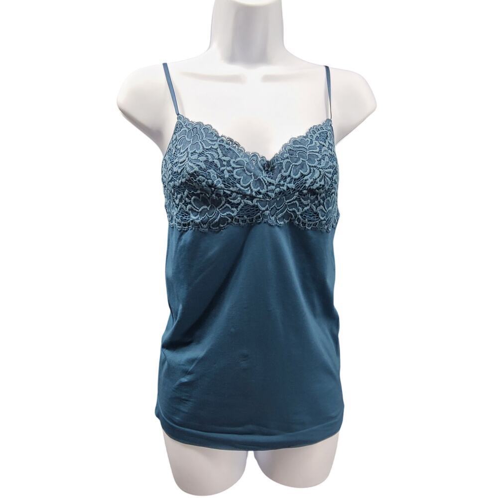 Banana Republic Y2K lace trim women's tank deep teal Sz Medium office work wear